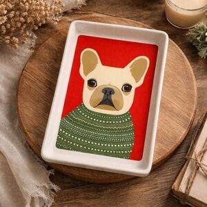Magenta M Stamped Trinket Tray‎ Frenchie Pug in A Sweater Dog Trinket Tray Dish